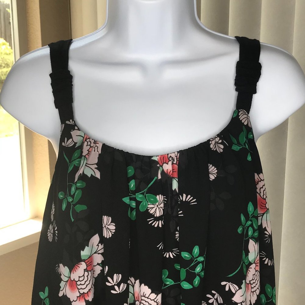 Maurices Strappy Tank Top | Black w/ Floral | S - Picture 5 of 9